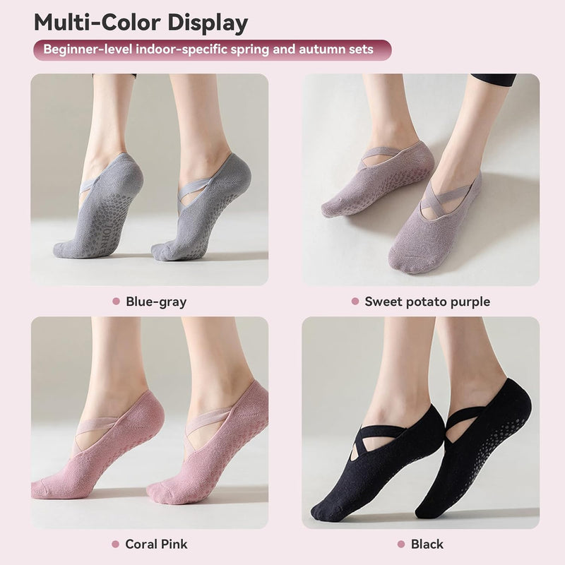 Load image into Gallery viewer, Pilates antislip sokken dames 5 paar met siliconen grip en kruisbanden – yoga sokken – fitness sokken

