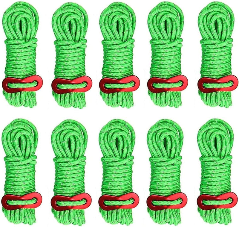 Load image into Gallery viewer, KAHEIGN 10 Stuks Reflecterende Tent Scheerlijnen, 4mm Lichtgewicht Kampeertent Scheerlijnen 4M Lang Scheertouw met Spanningsversteller voor Outdoor Kamperen Wandelen Luifeltenten Winddicht
