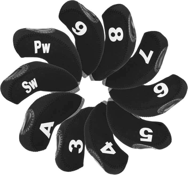 Laad afbeelding in Galerijviewer, Golfclub beschermhoezen 10 stuks zwart neopreen – genummerde ijzerhoezen – golf headcovers voor golfset en golftas
