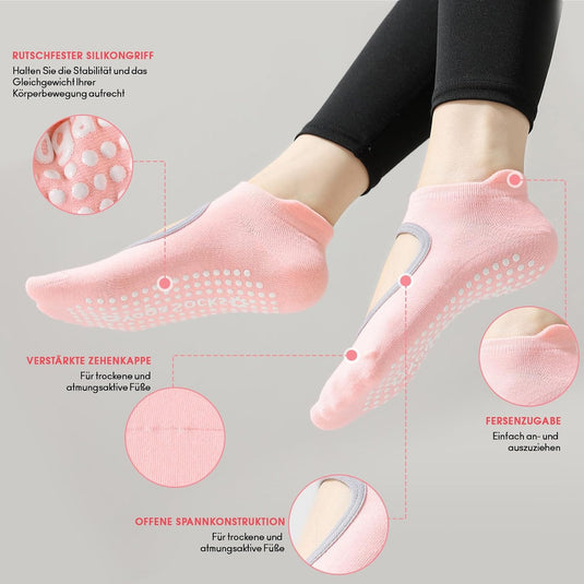 Antislip sokken dames 4 paar maat 35-40 met siliconen grip – yoga pilates trampoline sokken