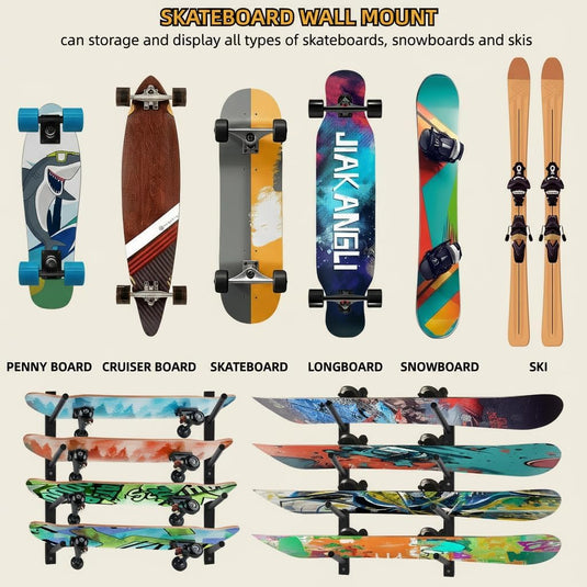 Skateboard wandhouder horizontaal zwart