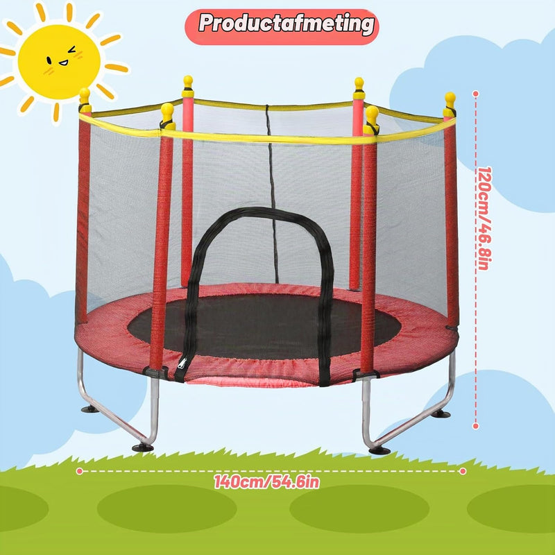Laden Sie das Bild in Galerie -Viewer, Kindertrampoline 140 cm met veiligheidsnet en basketbalmand rood – trampoline – indoor outdoor
