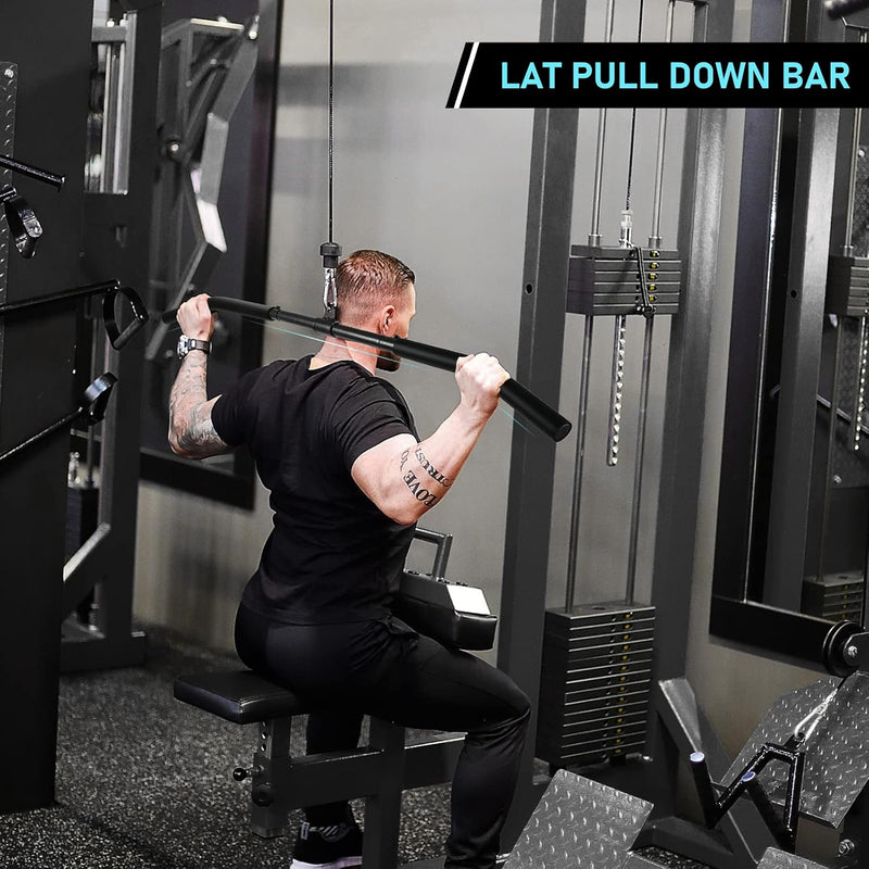 Laden Sie das Bild in Galerie -Viewer, Lat pulldown bar 85 cm met draaischarnier en antislip handgrepen – kabelstang – fitness accessoire
