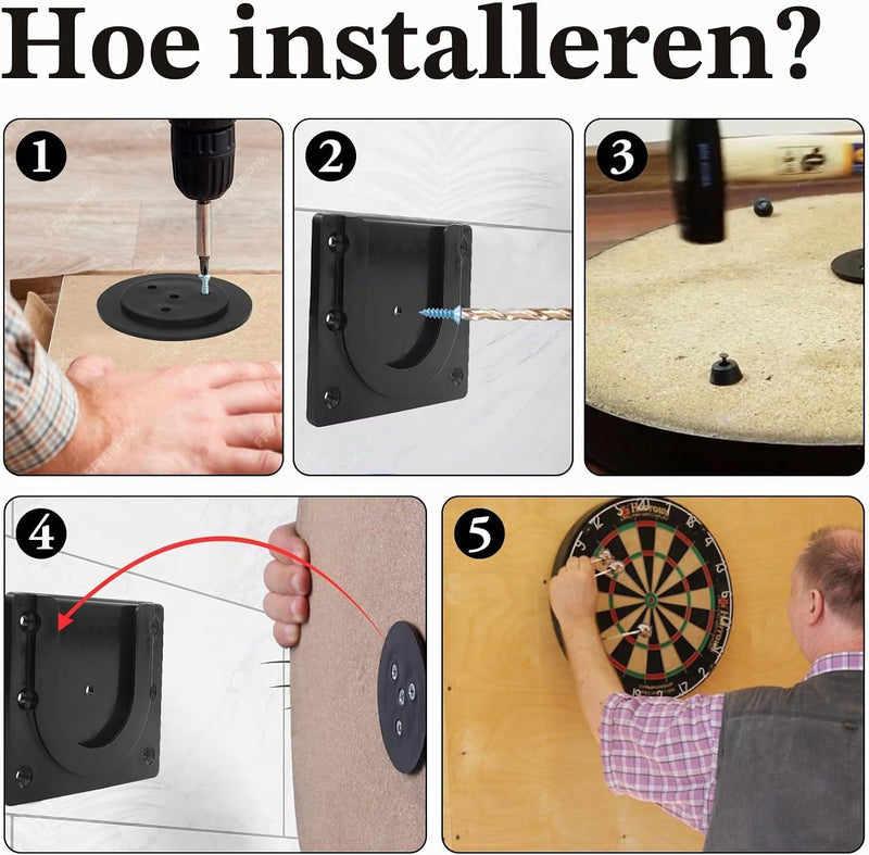 Laad afbeelding in Galerijviewer, Dartbord wandhouder van stevig kunststof met U-vormige bevestiging en 2 montagepennen – dartophanging – dartbordaccessoires
