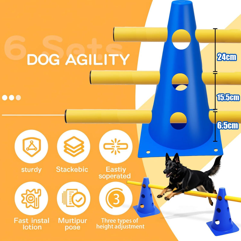 Chargez l'image dans la visionneuse de la galerie, Agility hindernisset met 10 kegels en 5 verstelbare stangen oranje – hondentraining – sporthorden
