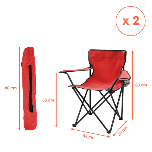 Campingstoelen Opvouwbaar 2 Stuks met Bekerhouder tot 100 kg – Vouwstoel – Kampeerstoel