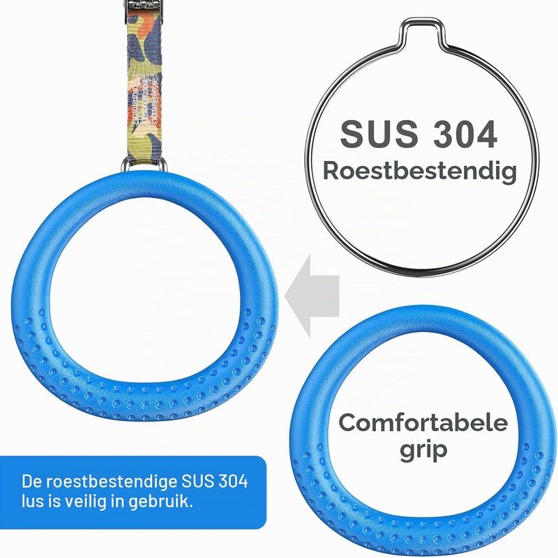 Laden Sie das Bild in Galerie -Viewer, Trapeze ringen 2 stuks met karabijnhaken voor klimrek en schommel – monkey bars – speeltoestel accessoires
