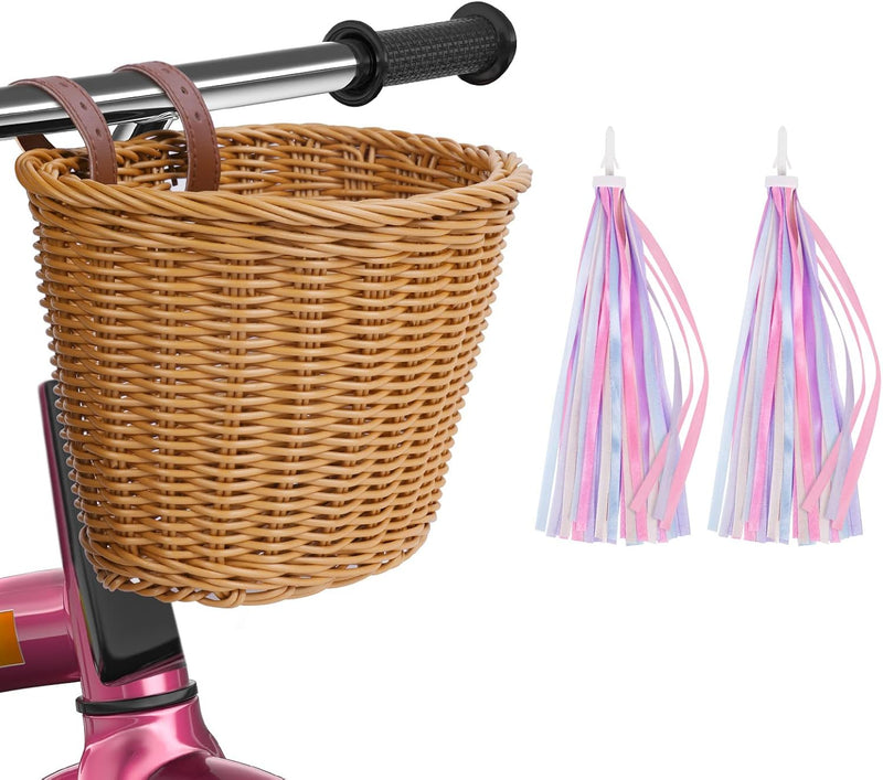 Laad afbeelding in Galerijviewer, Flintronic Kinderfietsmand, handgeweven fietsmand voor kinderen, fietsmand voor meisjes, jongens, kinderen, met fietsaccessoires
