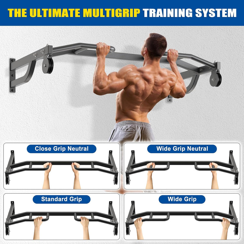 Load image into Gallery viewer, Ceiling-mounted pull-up bar with pulley system and multiple grip positions – pull-up bar – cable trainer
