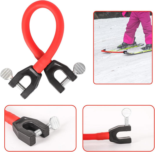 2 Stuks Skitipconnector voor Kinderen, Draagbare Skiconnector Skitrainingshulpmiddel Snowboardaccessoires voor Kinderen, Beginners (Zwart, Rood)