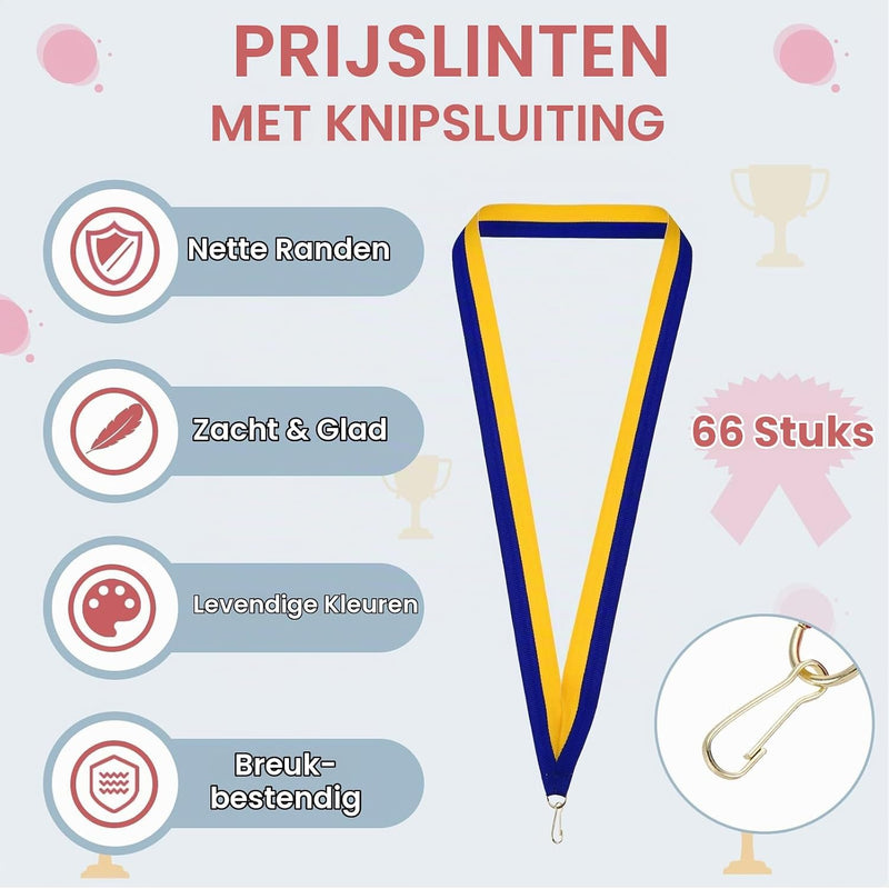 Chargez l'image dans la visionneuse de la galerie, Medaille neklinten 66 stuks 43 x 2,2 cm blauw-geel met klikclip – award linten – sport accessoires

