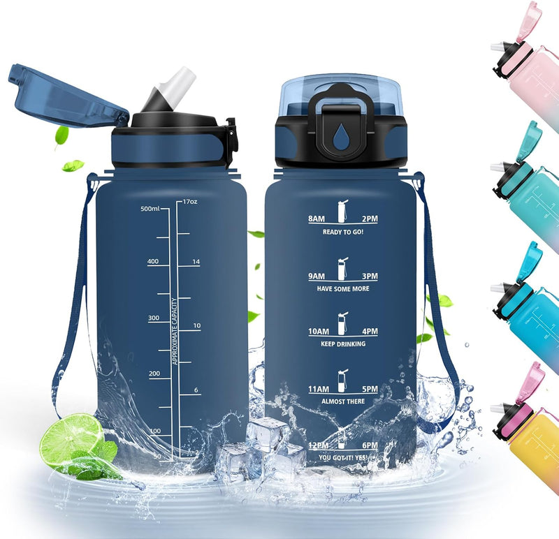 Laad afbeelding in Galerijviewer, HoneyHolly 500 ml Leak-Proof BPA-Free Motivational Water Bottle with Straw, Sports, Travel, Outdoor Activities
