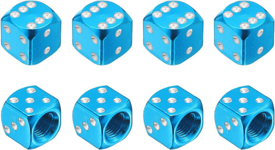 Ventieldoppen 8 stuks dobbelsteen design van aluminium hemelsblauw – bandendoppen – fiets auto accessoires