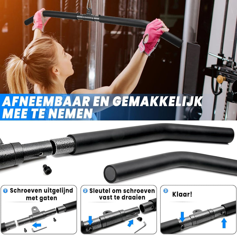 Load image into Gallery viewer, Lat pulldown bar 85 of 100 cm met EVA antislip handgrepen tot 130 kg – kabelstang – fitness accessoire
