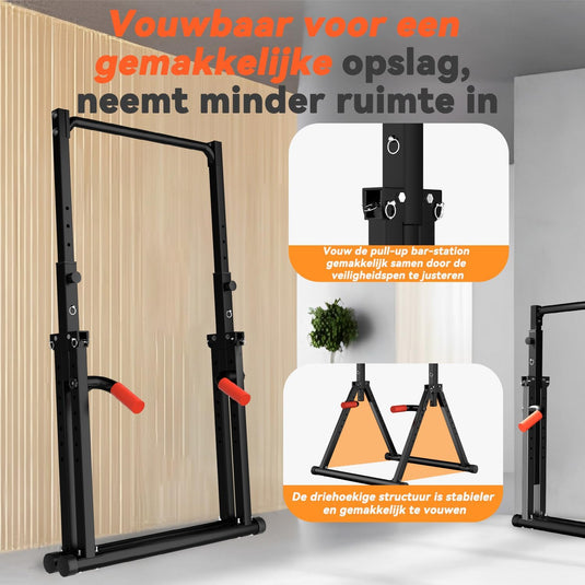 Opvouwbare power tower met verstelbare optrekstang en dip station tot 200 kg – pull-up bar – krachtstation