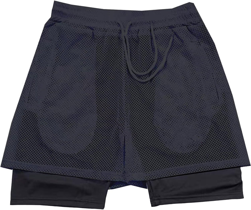 Load image into Gallery viewer, Shorts heren 2-in-1 trainingsshorts zomer korte broek sneldrogende hardloopshort sportbroek met zakken compressieshort
