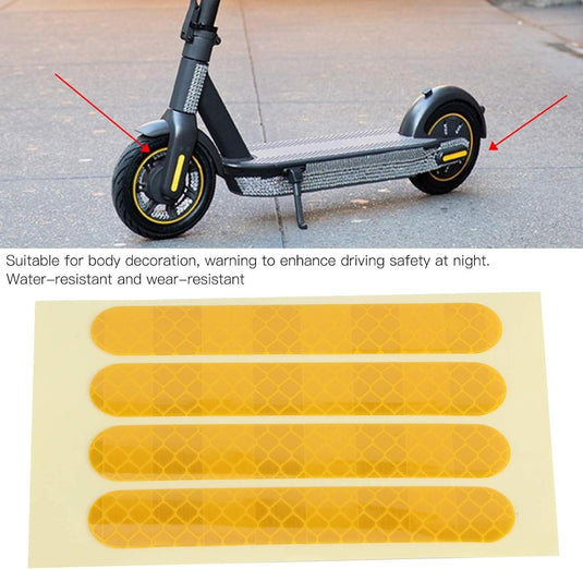 Odblaskowe naklejki na koła, 4 sztuki, 83 x 13 mm, do hulajnogi elektrycznej Ninebot G30 – odblaski do hulajnogi – dekoracja kół