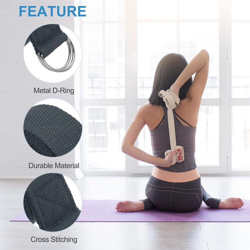 Laad afbeelding in Galerijviewer, Yogariemen 6 stuks 180 x 3,8 cm van katoen met D-ring bruin – stretchbanden – yoga pilates accessoires
