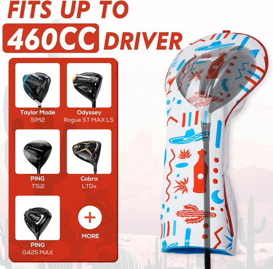 Golfclub-Schutzhülle aus Leder mit mexikanischer Tequila-Stickerei für Driver und Fairwayhölzer – Driver-Cover – Golfgeschenk