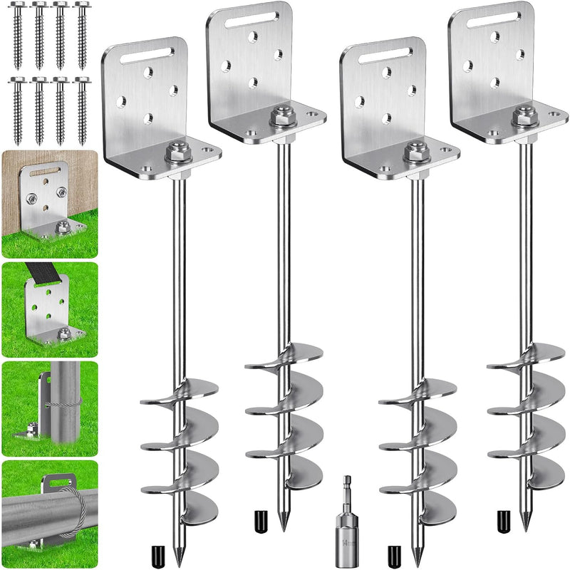 Laad afbeelding in Galerijviewer, Grondankers 6 stuks 60 cm heavy duty met L-beugels en booradapter – trampoline ankers – stormankers
