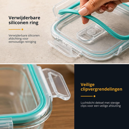 Glazen meal prep bakjes set van 5 met 2 vakken