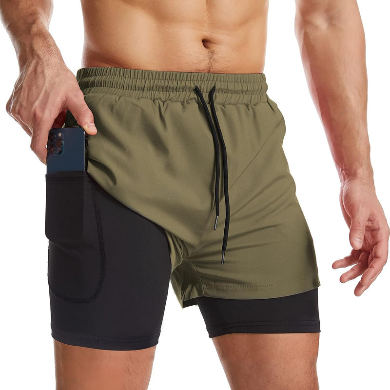 Laad afbeelding in Galerijviewer, Sportshort heren 2-in-1 met compressiebroek en zakken met ritssluiting – hardloopbroek – fitnesskleding
