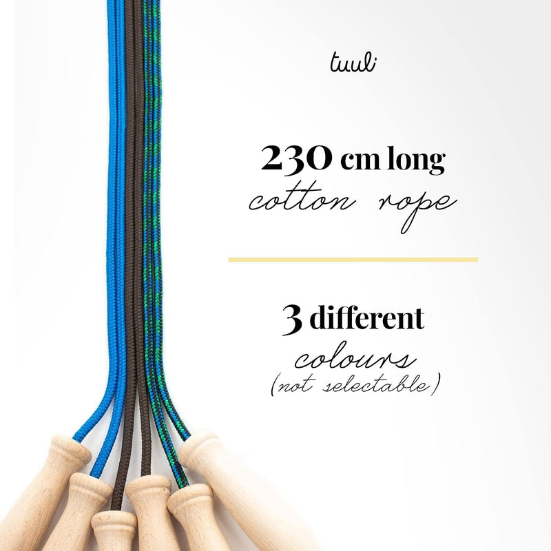 Laad afbeelding in Galerijviewer, Tuuli Accessories – Jump Rope with Wooden Handles and Cotton Rope, Skipping Rope for All Ages, Exercise Tool for Fitness, 230 centimeters
