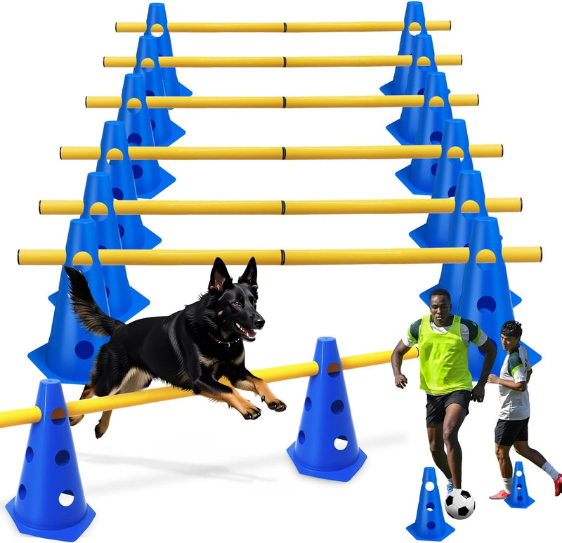 Chargez l'image dans la visionneuse de la galerie, Agility hindernisset met 10 kegels en 5 verstelbare stangen oranje – hondentraining – sporthorden
