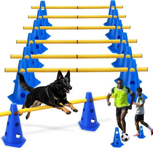 Agility hindernisset met 10 kegels en 5 verstelbare stangen oranje – hondentraining – sporthorden