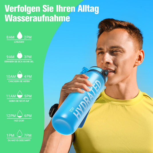 Drinkfles 750 ml BPA-vrij met tijdmarkeringen en lekvrije dop – waterfles – sportfles