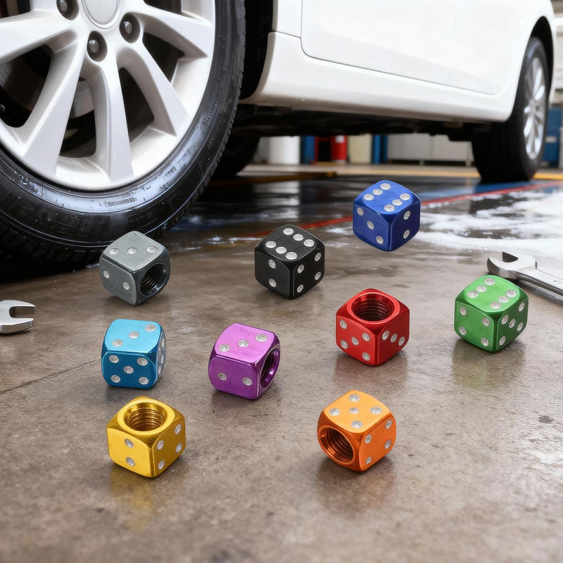 Load image into Gallery viewer, Ventieldoppen 8 stuks dobbelsteen design van aluminium hemelsblauw – bandendoppen – fiets auto accessoires
