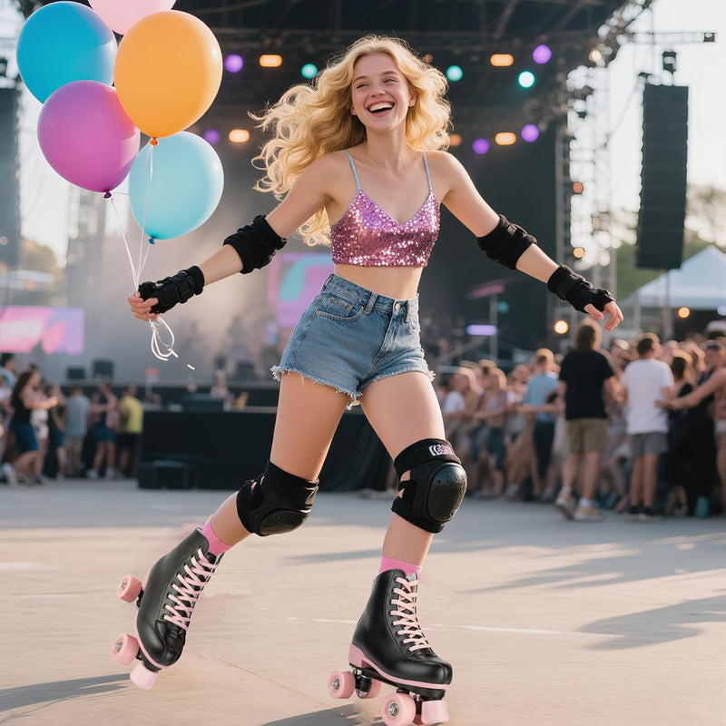Load image into Gallery viewer, Rolschaatsen voor vrouwen meisjes zwarte roller derby skates volwassen dubbele rij lichtgevende schaatsen voor jeugd volwassen beginner (Eur 99-24 cm - UK: Dames 5,5 / Heren 5)
