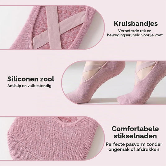 Pilates antislip sokken dames 5 paar met siliconen grip en kruisbanden – yoga sokken – fitness sokken