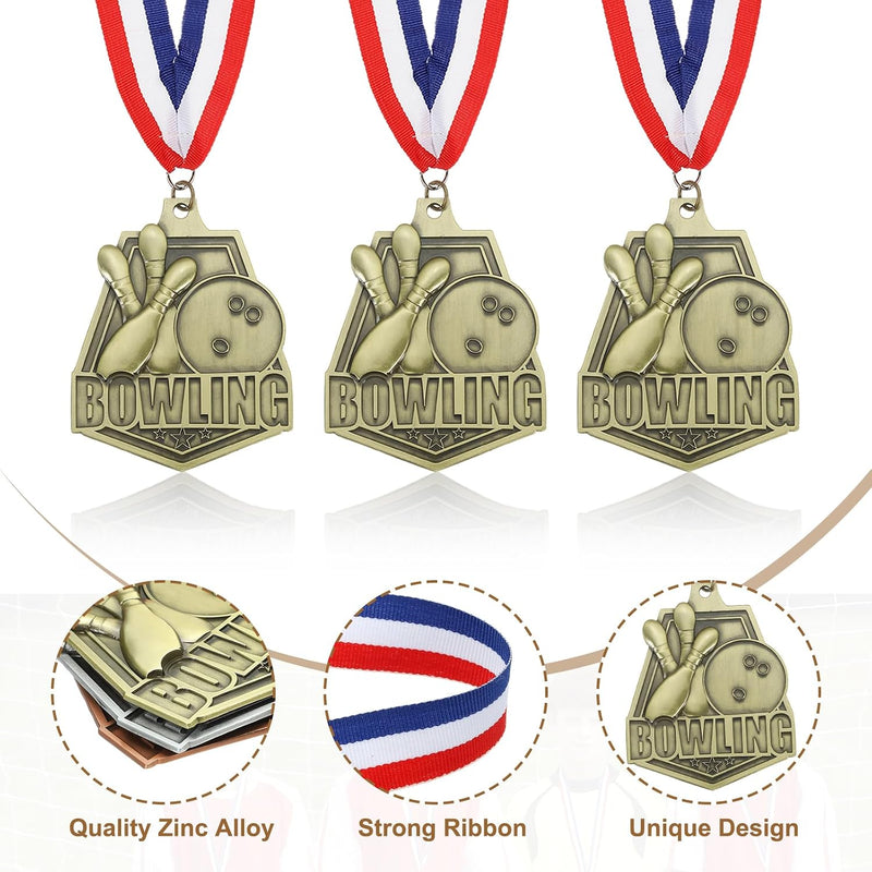 Load image into Gallery viewer, Bowling medaille goud met rood-wit-blauw neklint – sportmedaille – prijs en trofee
