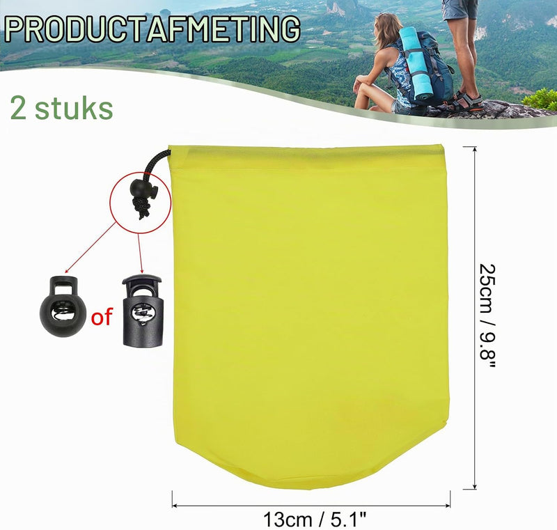 Load image into Gallery viewer, Waterdichte opbergzakken 2 stuks 13 x 25 cm met trekkoord donkergrijs – stuff sacks – camping accessoires

