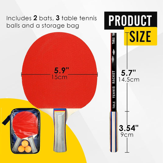 Tischtennis-Set mit 2 Holzschlägern von 25,5 cm inklusive 3 Bällen und Aufbewahrungstasche – Pingpong-Set – Tischtenniszubehör