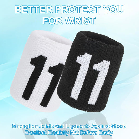 Sport polszweetbanden 2 stuks 9 x 8 cm zwart-wit met nummer 11 – absorberende polsbandjes – fitness accessoires