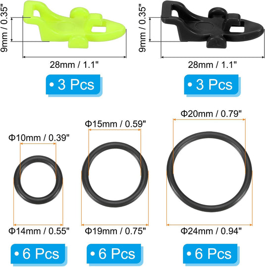 Vishaakhouders 6 stuks met 18 rubberen bevestigingsringen – haakhouders – hengel accessoires
