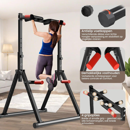 Opvouwbare power tower met verstelbare optrekstang en dip station tot 200 kg – pull-up bar – krachtstation