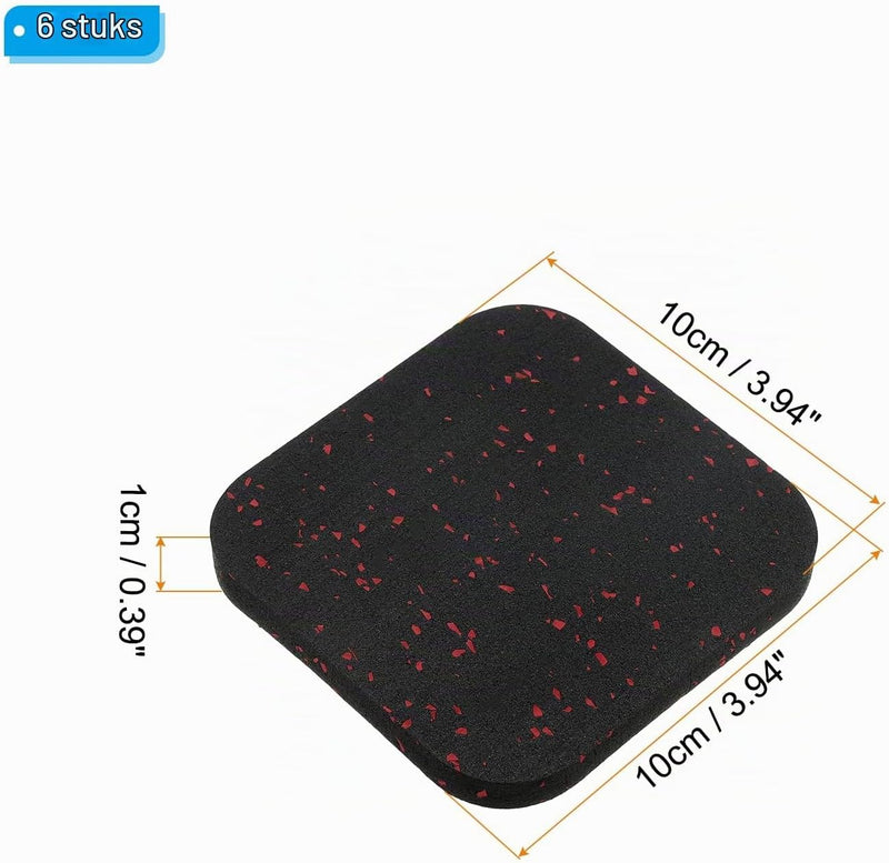 Load image into Gallery viewer, Antivibratie matten 6 stuks 10 x 10 x 1 cm zwart-rood – vloerbeschermers – fitnessapparatuur accessoires

