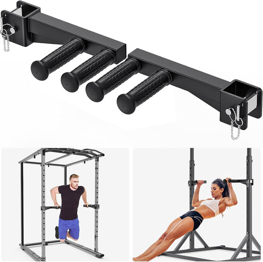 Dip Bar Attachment voor 5 x 5 cm Power Rack, antislip brede en smalle handgrepen, 226 kg capaciteit, squat rack bevestiging voor dips, inverted rows, push-ups