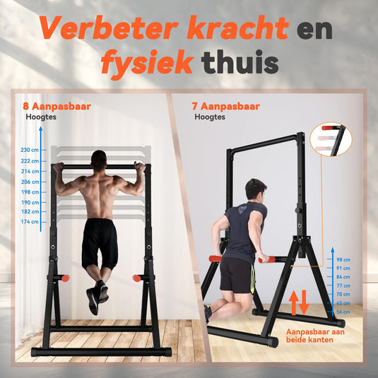 Opvouwbare power tower met verstelbare optrekstang en dip station tot 200 kg – pull-up bar – krachtstation