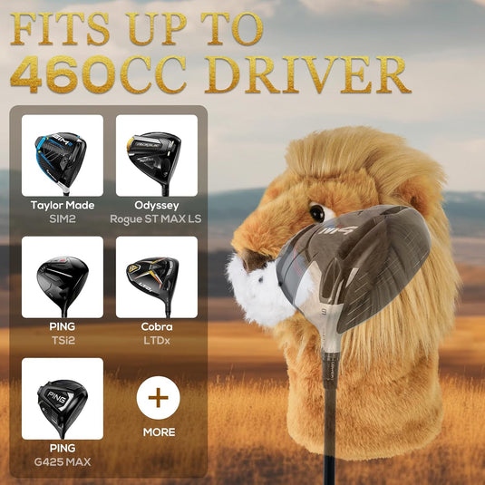 Golfclubhoes leeuw voor driver en wood, pluche headcover, golfcadeau