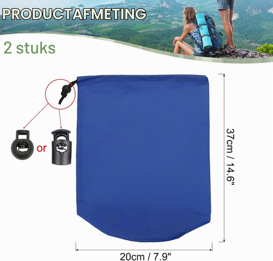 Waterdichte opbergzakken 2 stuks 13 x 25 cm met trekkoord donkergrijs – stuff sacks – camping accessoires
