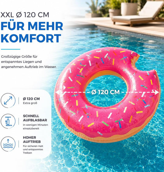 Opblaasbare gebeten donut roze Ø 120 cm zwemring zwemring - zwembad & water met bekerhouder voor kinderen & volwassenen (roze donut)