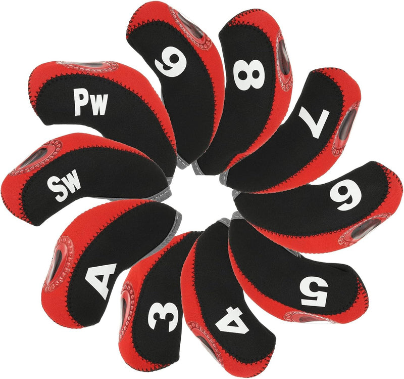 Laad afbeelding in Galerijviewer, Golfclub beschermhoezen 10 stuks zwart neopreen – genummerde ijzerhoezen – golf headcovers voor golfset en golftas
