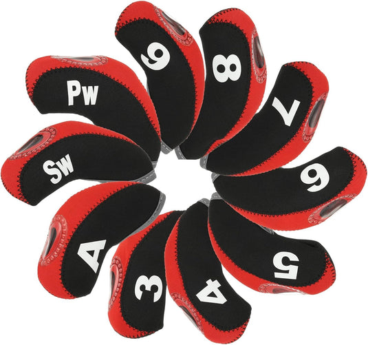 Golfclub beschermhoezen 10 stuks zwart neopreen – genummerde ijzerhoezen – golf headcovers voor golfset en golftas