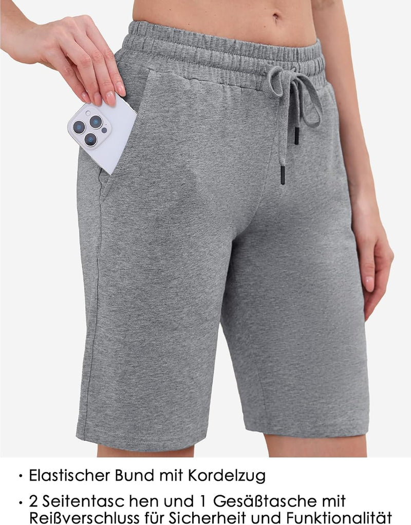 Load image into Gallery viewer, MOVE BEYOND Bermudashort voor dames, 36 cm lang, 3 zakken, atletische yoga, gym, sweatshorts met trekkoord, lounge, slaapshorts
