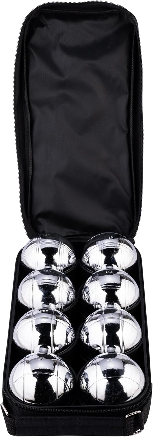 Zestaw do gry w bule z 8 metalowymi kulami o średnicy 74 mm, w tym torbą transportową i miarką – pétanque – gry na świeżym powietrzu