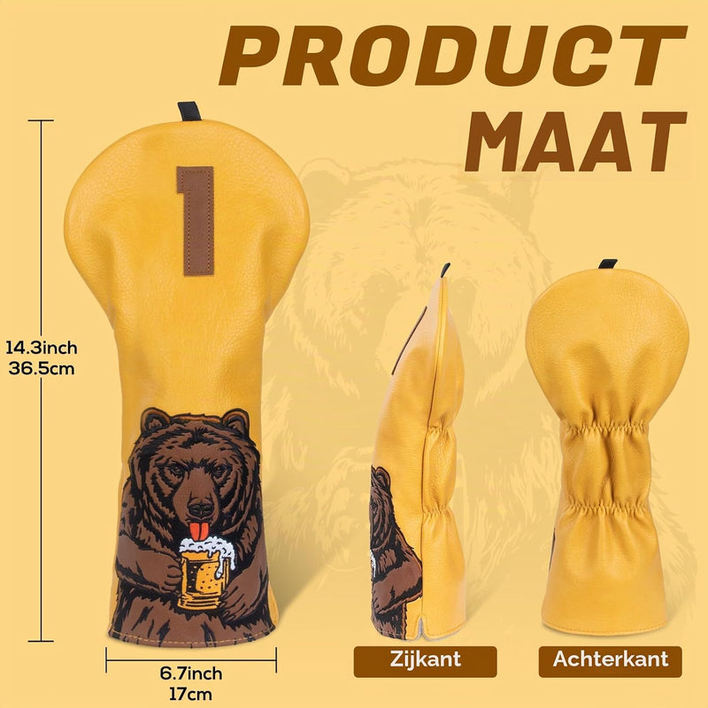 Load image into Gallery viewer, Golfclub beschermhoes met bierdrinkende beer borduurwerk voor drivers tot 460cc – driver headcover – golfartikelen
